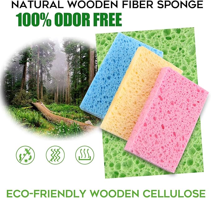 Compressed Cellulose Kitchen Sponges 24Pack,Non-Scratch Biodegradable Natural Sponge Scrub for Dishes Cleaning,Funny Colorful DIY Sponge for Kids