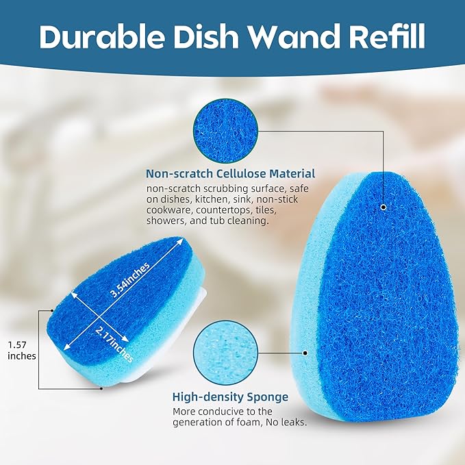 Non-Scratch Dish Wand Sponge Refills 12 Pack, Zero-Scratch Sponge Replacement Heads Fits Soap Dispensing Handle, Scratch-Free Dishwand Refill Heads, Safe for Nonstick Cookware and Kitchen Surfaces