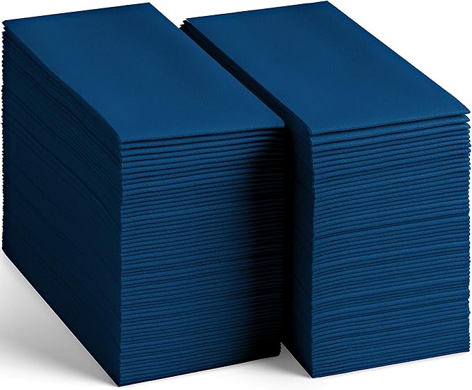 100 Linen-Feel Colored Paper Napkins - Decorative Cloth-Like Dark Blue Dinner Napkins - Soft And Absorbent. For Kitchen, Party, Wedding, Bathroom Or Any Occasion. (Pack of 100)