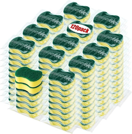 Tanlade 120 Pcs Individually Wrapped Sponges Kitchen Bulk Non Scratch Scouring Sponges for Dishes Household Cleaning Travel Apartments Hotel Car