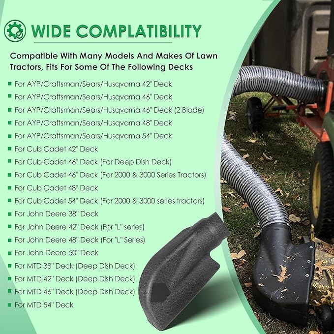 Yoursme 69861 Adapter for Mow-N-Vac 43830, 6-1187, 45-0577, 45-0578, 45-0567 Leaf Vacuum Bagger Deck, Universal Deck Boot Chute