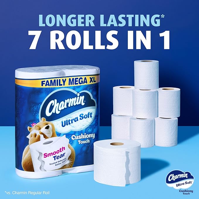 Charmin Ultra Soft Cushiony Touch Toilet Paper, 18 Family Mega XL Rolls = 126 Regular Rolls (Packaging May Vary)