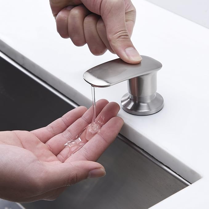 Stainless Steel Soap Dispenser - 17 OZ Kitchen Sink Pump with Built-in Hand Soap, Durable Zinc Alloy Nozzle, Elegant Brushed Nickel Finish