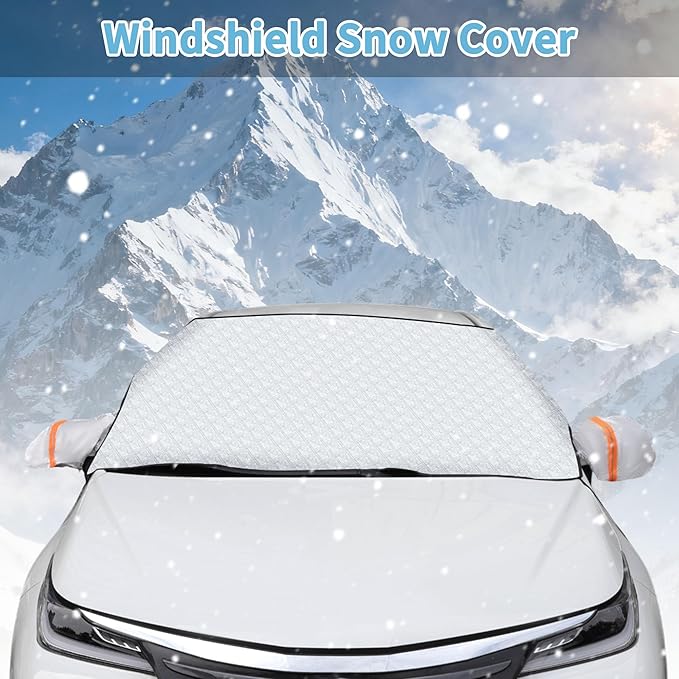 Car Windshield Snow Cover 4-Layer Protection for Snow Ice Frost Sunlight Large Magnetic Car Windshield Cover with Side Mirror Protector for Large Cars SUV Truck Van (63" x 46")