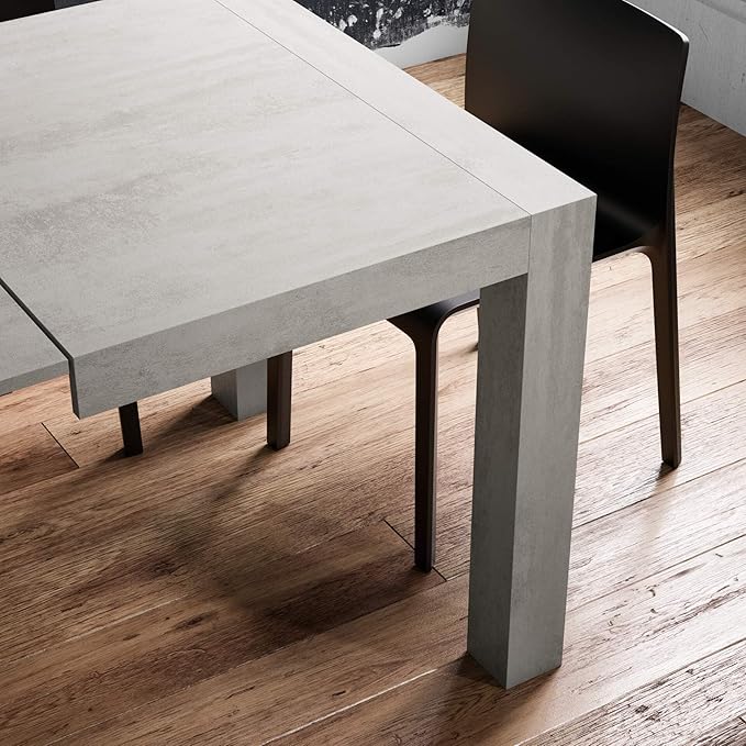 Mobili Fiver, Iacopo Extendable Dining Table, 55.1(86.6) x35.4 in, Concrete Effect, Grey, Made in Italy