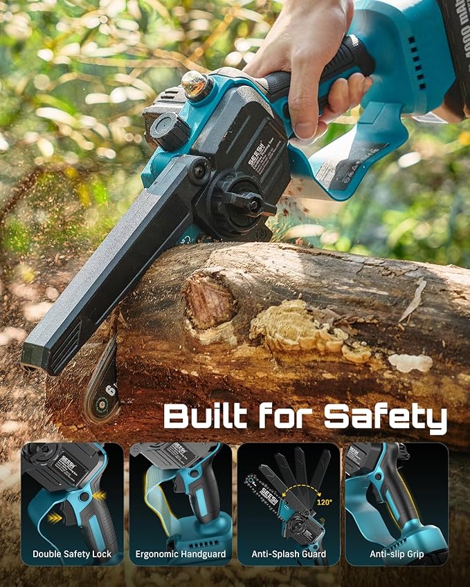 SEESII 2-in-1 Cordless Pole Saws for Tree Trimming, 6 Inch Mini Electric Chainsaw with 2 x 4000mAh Batteries, Battery Powered Chain Saw with Extension Pole, Tree Trimmer Limb Branch Cutter Pruner