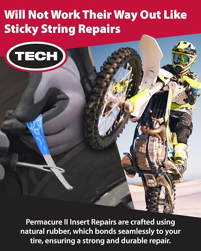 TECH Permacure II Insert Plugs, 3-3/4" (95mm) – Heavy-Duty Natural Rubber for Stronger Flat Fixes, Compatible with Tubeless Plug Kits, Box of 50, Professional-Grade Repair Solution
