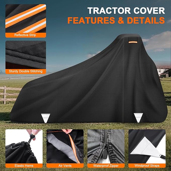Heavy-Duty All-Weather Protection Tractors Cover, 420D Waterproof Tractor Cover for Front Loaders & Backhoes, Compatible with John Deere, Kubota, Mahindra, 189" L x 76" W x 86" H