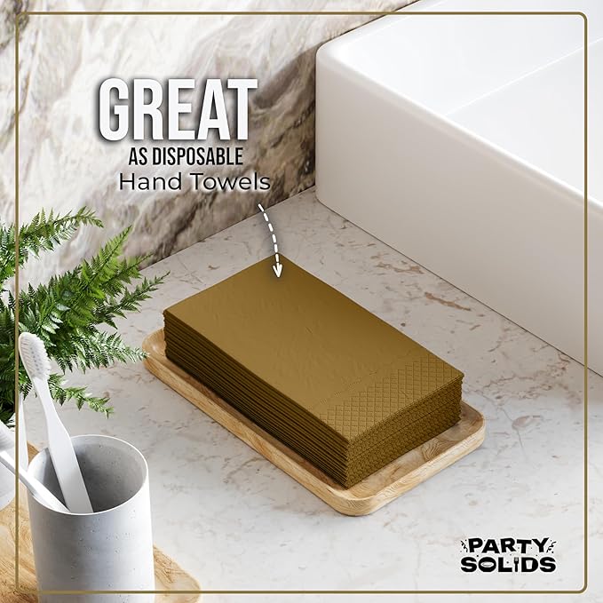 Gold Dinner Napkins Disposable 8" x 4" Folded - 40 Pcs 2 Ply Gold Napkins Disposable Paper Guest Towels for Bathrooms, Dinners, Everyday Parties & Party Supplies