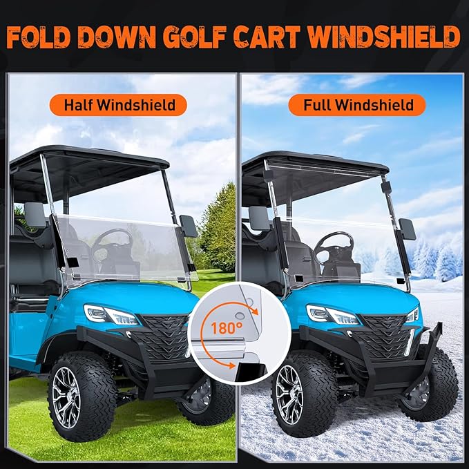 Nilight Golf Cart Windshield for Front Window Foldable Windproof UV Protection Compatible with Club Car Precedent Gas or Electric 2004-Up, Scratch and Impact Resistant, Clear Acrylic