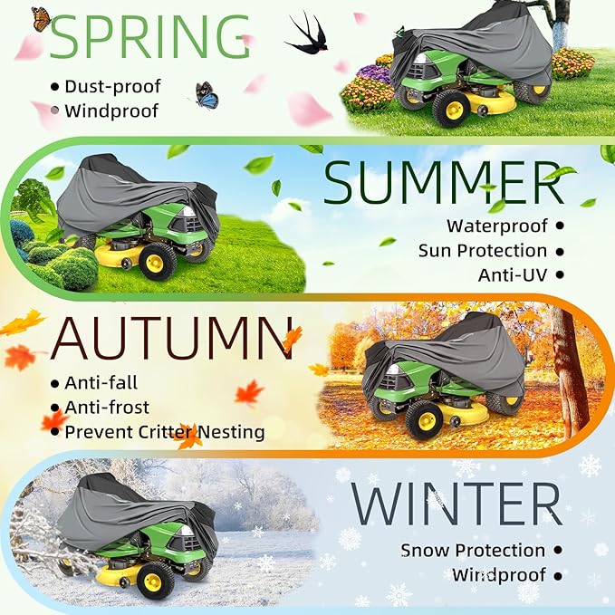 Premium Riding Lawn Mower Cover, Elechomes Heavy Duty 600D Polyester Oxford UV Protection Waterproof Windproof Universal Fits Decks Up to 60" Lawn Mower Dust Covers with Storage Bag 82.5x46x55 Inch