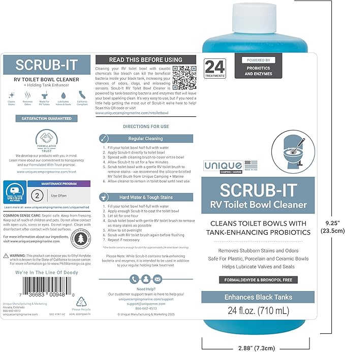 Unique Scrub-It RV Toilet Bowl Cleaner Liquid - Removes Odors, Stains and Debris - Safe on All Toilet Types 24 oz (3-Pack) Packaging May Vary