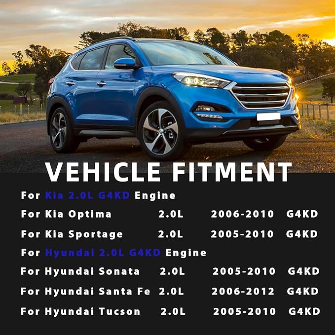 G4KD 2.0L Engine Rebuild Overhaul Kit w/Crankshaft Head Gasket Set Timing Chain Kit Con-Rod Piston Kit Main & Rod Bearig Fit for Hyundai Tucson Santa Fe Sonata Kia Optima Sportage Forte 2.0L 2005-2012