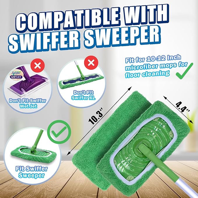 Reusable Mop Pads Compatible with Swiffer Sweeper Mop, Washable Wet Mop Pads Refills, Dry Sweeping Cloths, Microfiber Mops for Floor Cleaning -4 Pack