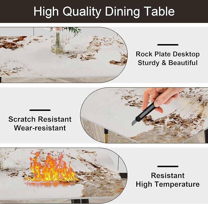 Modern Dining Table Set for 4 Marble Kitchen Table Set with 2 Upholstered Benches 3-Piece Dining Room Table and Bench Set for Breakfast Nook, Apartment(50" Marble Table+2Benches)