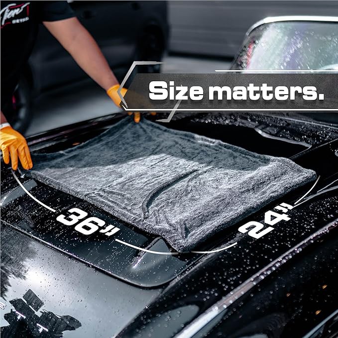 Blackline 24"x36" Twisted-Loop Drying Towel, 1300GSM, Streak Free, Lint Free, Reusable - Car Accessories, Bath Towels, Microfiber Cleaning Cloth - One Pass is All You Need