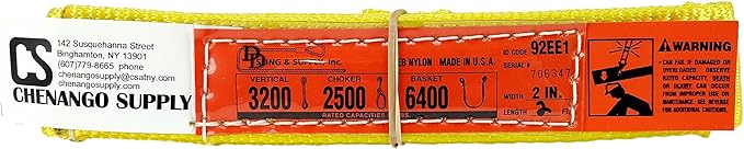 DD Sling. Multiple Lengths! (100% USA Made), 1-PLY, 2" Wide Nylon Lifting Web Sling. 3,200lbs Vertical, 2,500lbs Choker, 6,400lbs Basket Load Capacity, Eye & Eye, Heavy Duty (2" x2')