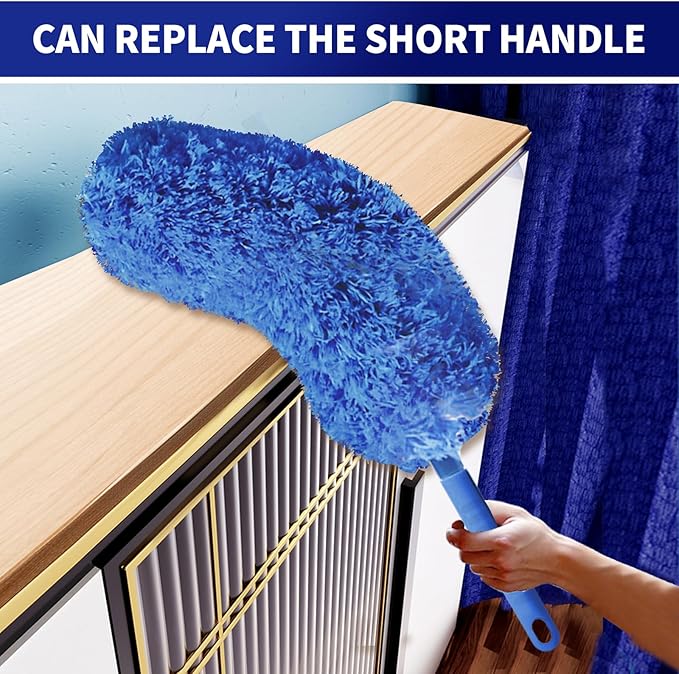 Cobweb Duster with Extension Pole, Washable Cleaning Duster Set with 2 Duster Heads, Spider Web Brush with Pole,high Ceiling Duster with Extension Pole,Cleaning Supplies,Ceiling Fan Cleaner