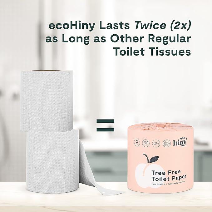 ecoHiny Premium & Soft Bamboo Toilet Paper | PFAS Free | 36 Mega Rolls, 3 ply & 350 Sheets | Non Toxic, FSC Certified, Septic Safe, BPA Free | Tree Free Toilet Tissue | Plastic Free Packaging