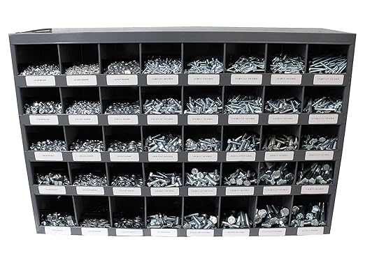 Titan Industrial Supply-3610 Piece Grade-5 Zinc Plated Bolt Nut and Washer Assortment Hex Head Cap Screws Flat and Lock Washers Hex Nuts with 40 Hole Bin 1/4-20 to 5/8-11