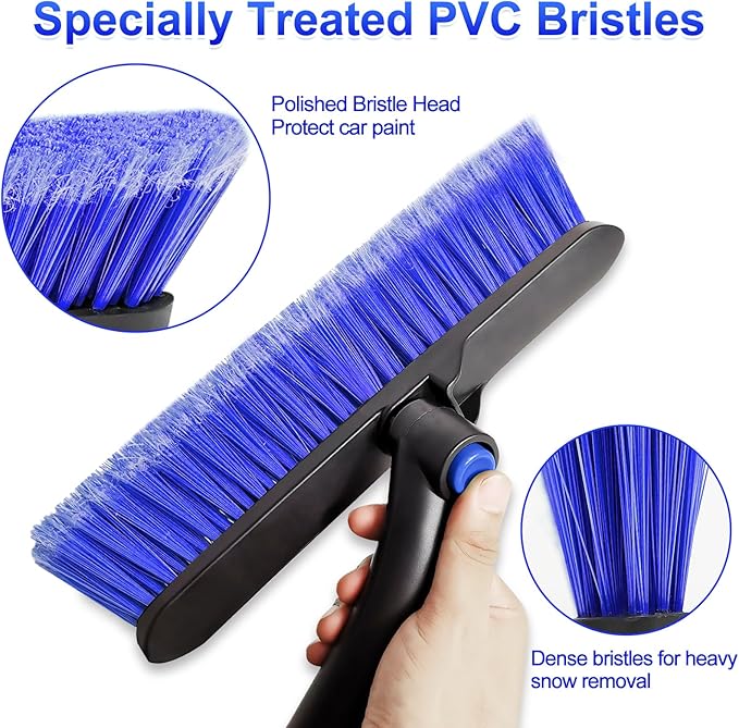 SEAAES 44 Inch Ice Scraper and Snow Brush for Car Windshield, Extendable Snow Removal Brush with Foam Grip for Truck SUV Vehicle Window - Blue