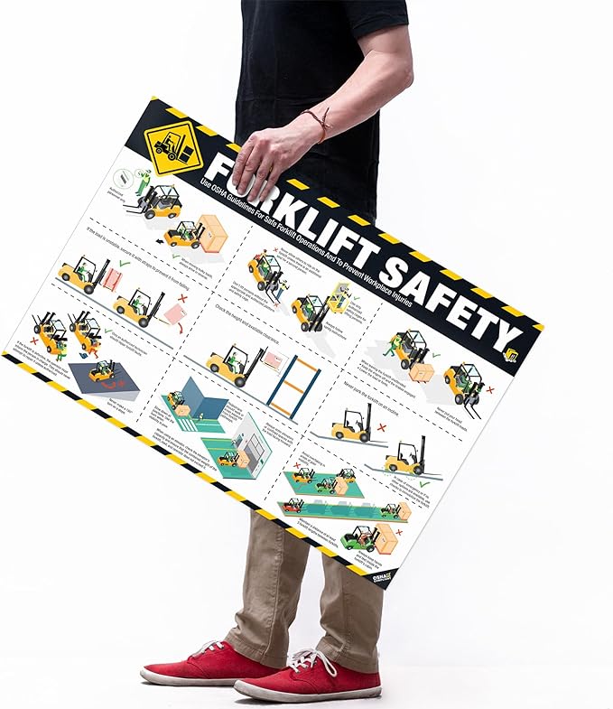 Forklift Safety Poster – OSHA Compliance Guide for Workplace & Warehouse, Forklift Operation Rules, Forklifts Safe Rules Poster 18"x24", Industrial Poster Waterproof, Tear-Resistant