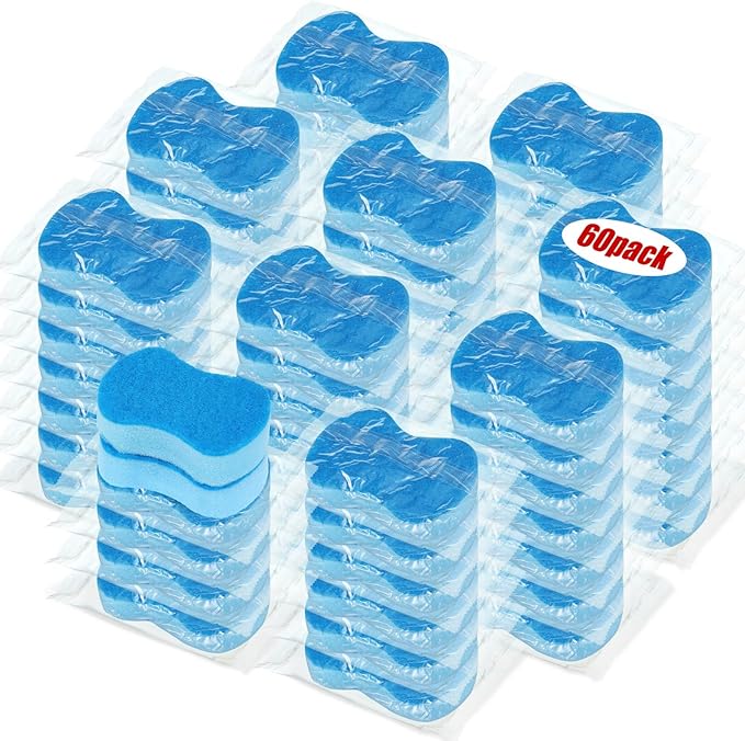Tanlade 60 Pcs Individually Wrapped Sponges Kitchen Bulk Non Scratch Scouring Sponges for Dishes Household Cleaning Travel Apartments Hotel Car (Blue)