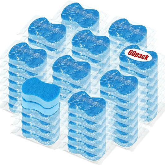 Tanlade 60 Pcs Individually Wrapped Sponges Kitchen Bulk Non Scratch Scouring Sponges for Dishes Household Cleaning Travel Apartments Hotel Car (Blue)
