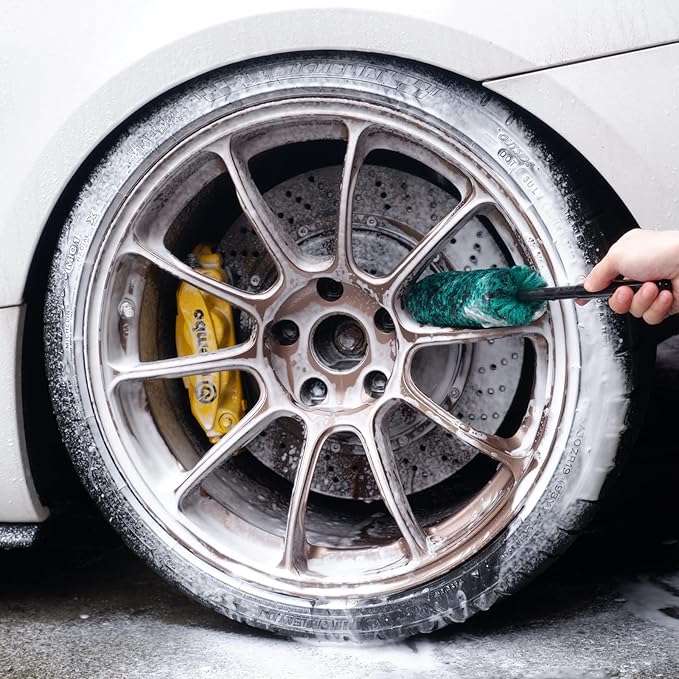 Wheel Brushes for Cleaning Wheels (4 Pro Pack)- 2X Soft Wheel Cleaning Woolies Brush, Detailing Brush and Stiff Tire Brush, Scratch Free Durable Car Wheel Rim Brush Kit for Car Rim and Tire Detailing
