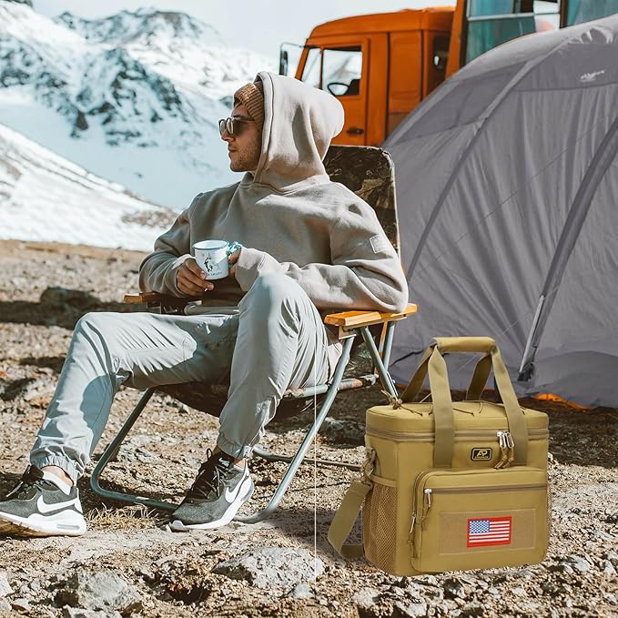 Lunch Box for Men, Tactical Lunch Bag MOLLE Webbing Leakproof Insulated Large Lunch Cooler Women Adult Meal with Adjustable Shoulder Strap Durable Lunch Pail (Brown)