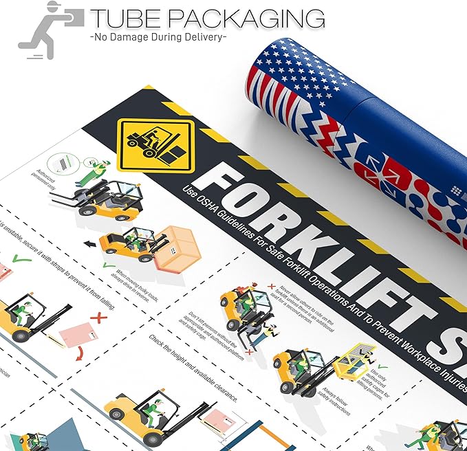 Forklift Safety Poster – OSHA Compliance Guide for Workplace & Warehouse, Forklift Operation Rules, Forklifts Safe Rules Poster 18"x24", Industrial Poster Waterproof, Tear-Resistant