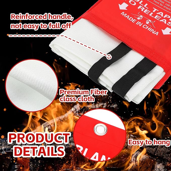 Macarrie 40 Pack 39” x 39” Fire Blanket Emergency for Home and Kitchen Safety Suppression Blanket Fiberglass Fireproof Survival for Fireplace Car Office Camping (Red)