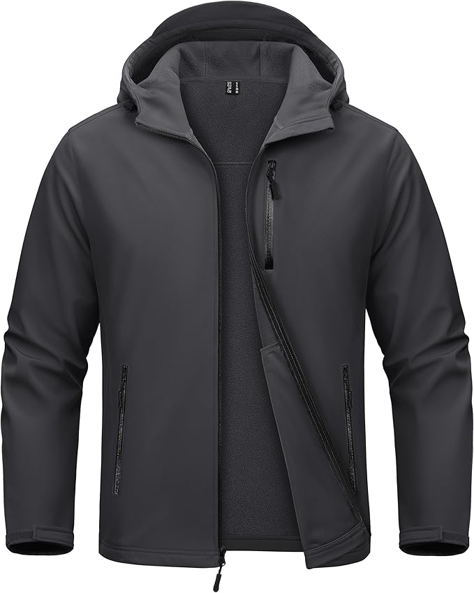 MAGCOMSEN Men's Waterproof Fleece Lined Rain Jacket Lightweight Softshell Raincoat with Hood Winter Hiking Windbreaker