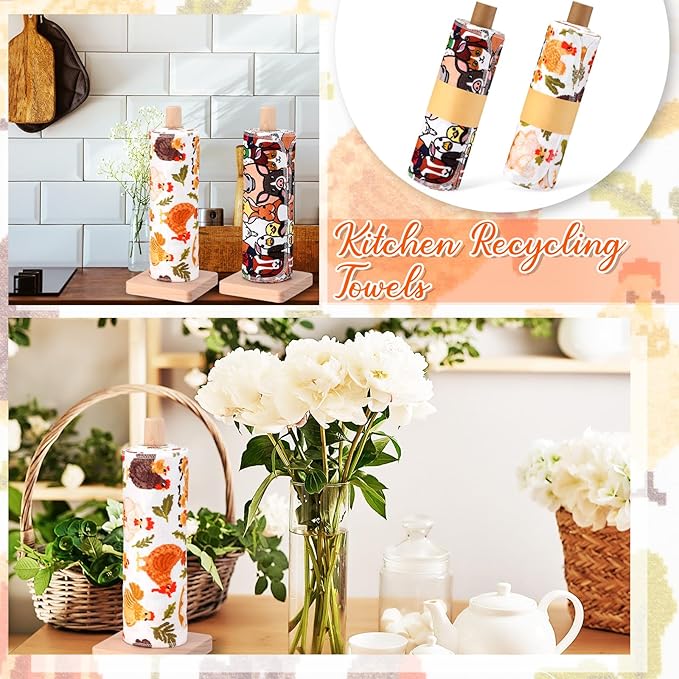 Redbaker 50 Pcs Reusable Paper Towels Paperless Reusable Cotton Cloths Toilet Absorbent Washable Paper Towels with Roll Kitchen Dishcloth for Kitchen Paperless Dishcloths(Farmhouse)
