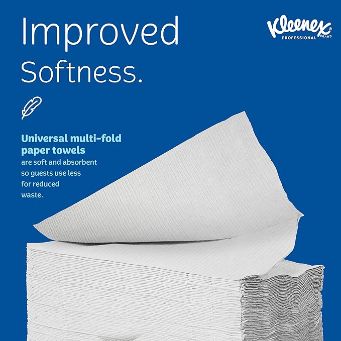 Kleenex Professional Universal Multifold Paper Towels, Bulk (02046), Absorbency Pockets, 9.2" x 9.4" Towel, White (150 Sheets/Pack, 8 Packs/Case, 1,200 Sheet Total)