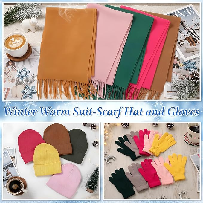 Unittype 300 Pcs Winter Beanies Gloves Scarf Set Bulk 100 Knit Skull Cap 100 Pair Winter Gloves 100 Neck Warmer for Men Women