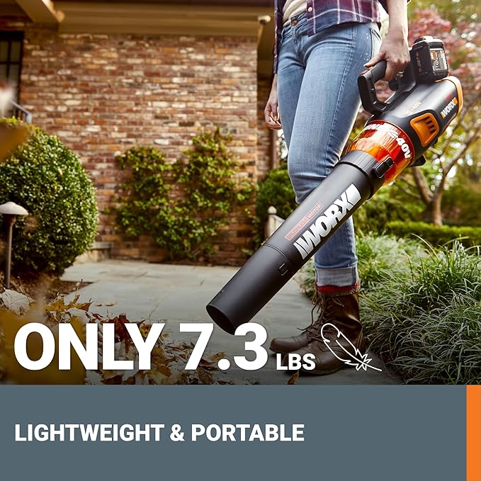 WORX WG584 40V Cordless Leaf Blower, Electric Blower for Lawn Care wth Brushless Motor, 2 Batteries & Charger Included
