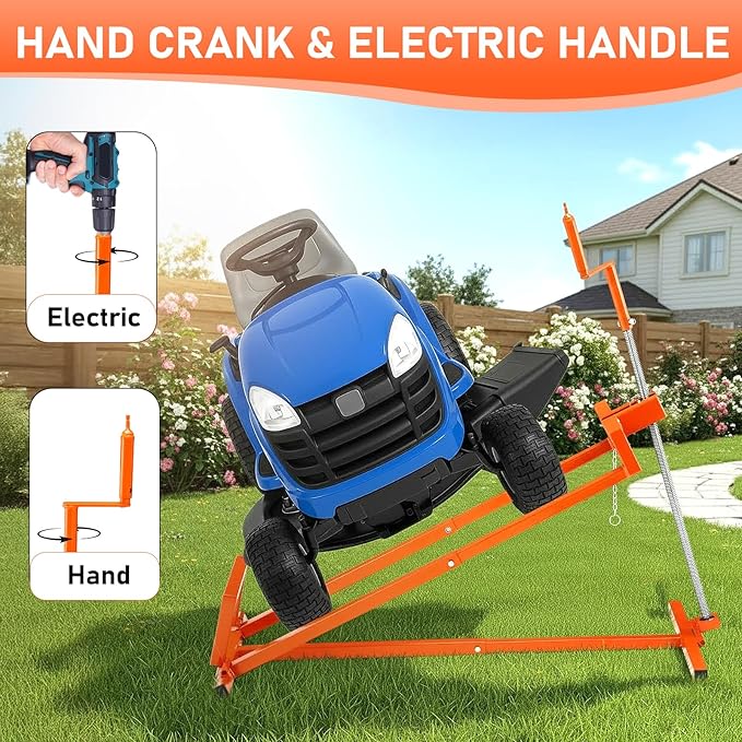 SUNROAD Lawn Mower Lift Jack,Telescopic Maintenance Lawn Mower Jack for Garden Tractors & Riding Lawn Mowers, 880 Lbs Weight Capacity Mower Lift with Manual Handle and Power Tool Extension Handle