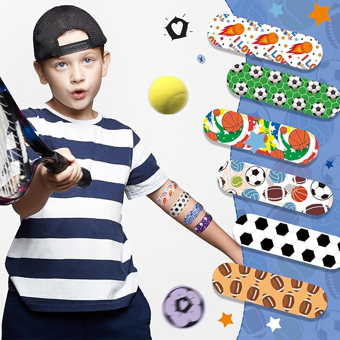 Patelai 300 Pieces Kids Bandages Bulk 10 Styles Children's Adhesive Flexible Colorful Cute Cartoon Bandages Waterproof Breathable Stickers Protection Care Cuts for Girls Boys(Balls)