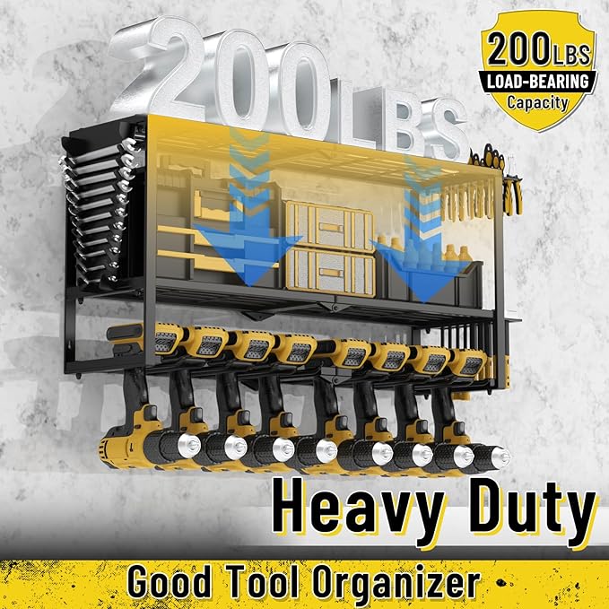 Power Tool Organizer Wall Mount, Heavy Duty 8 Drill Holder Wall Mount, Metal Cordless Tool Shelf, Tool Holder and Storage Rack for Garage Organization Workshop, Men's gifts