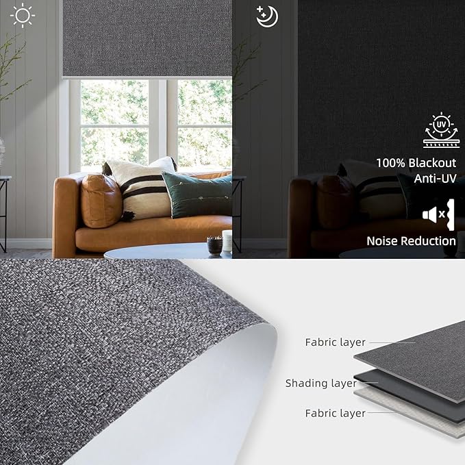 SmartWings Motorized Blackout Roller Blinds Work with Matter Homekit Z-Wave Thread Alexa Google, Smart Window Shades for Bedroom, Cordless Remote Control Customized 16"-110" W, Eclipse Anchor Grey