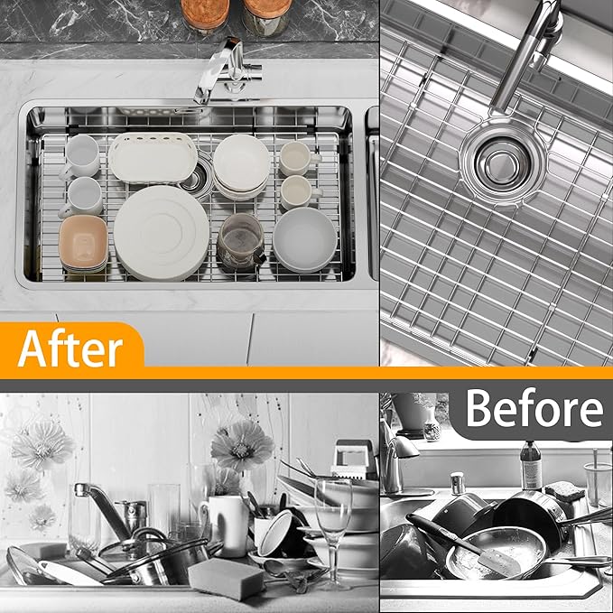 Sink Protectors Stainless Steel Sink Grates for Kitchen,Sink Bottom Grid,Rust-Resistant,Rear Drain Location