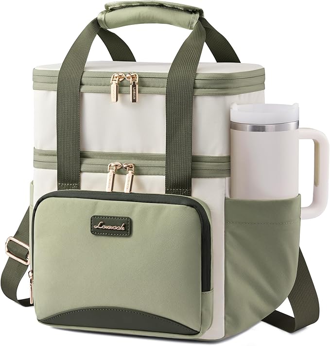 LOVEVOOK Insulated Lunch Bag For Women Men,Expandable Double Deck Lunch Box With Large Cup Holder,Leakproof Cooler Bag For Adult Lunch Tote Bag Work Picnic Beach with Adjustable Shoulder Strap Gift