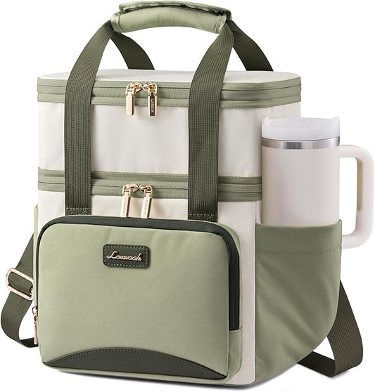 LOVEVOOK Insulated Lunch Bag For Women Men,Expandable Double Deck Lunch Box With Large Cup Holder,Leakproof Cooler Bag For Adult Lunch Tote Bag Work Picnic Beach with Adjustable Shoulder Strap Gift