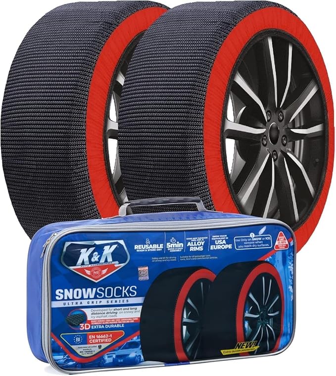 K&K Automotive Snow Socks for Tires - Pro Series for Ultimate Grip Alternative for Tire Snow Chain - Snow Traction Device for Car Van Pickup Truck SUV 4x4 Winter Emergency Accessory 2-piece (3X-Large)
