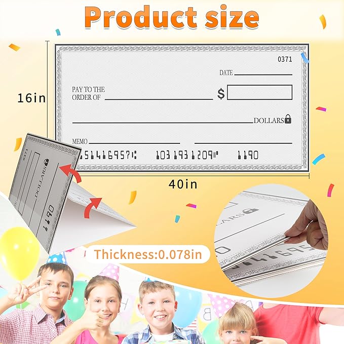 16x40 Inch Giant Dry Erase Check- Big Checks for Presentations - Easy-Fold Reusable Cardboard for Awards & Photos | Charity & Donation Events