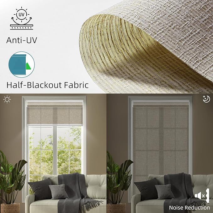 SmartWings Motorized Light Filtering Shades, 70% Blackout, Custom Size, Rechargeable Battery, Works with Matter/Apple HomeKit, Alexa, Thread/Zigbee, Remote Optional, 70% Safari Biscuit