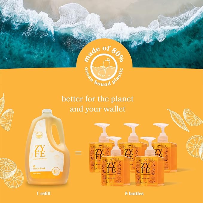 Vitamin Hand Soap Refill - Liquid Hand Soap - Natural Plant Derived Moisturizing Handsoap with Essential Oil Fragrance Citrus Bask - Soft Hand Wash for Kitchen & Bathroom - Lush Soft Soap 64oz