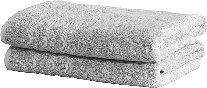Mosobam Luxury Turkish Set of 2 Bath Towels 30X58 Light Grey (Gray) 700 GSM Bamboo Viscose & Aegean Turkish Combed Cotton