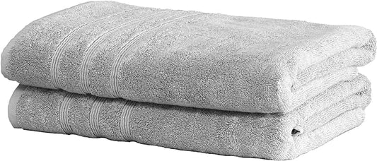 Mosobam Luxury Turkish Set of 2 Bath Towels 30X58 Light Grey (Gray) 700 GSM Bamboo Viscose & Aegean Turkish Combed Cotton